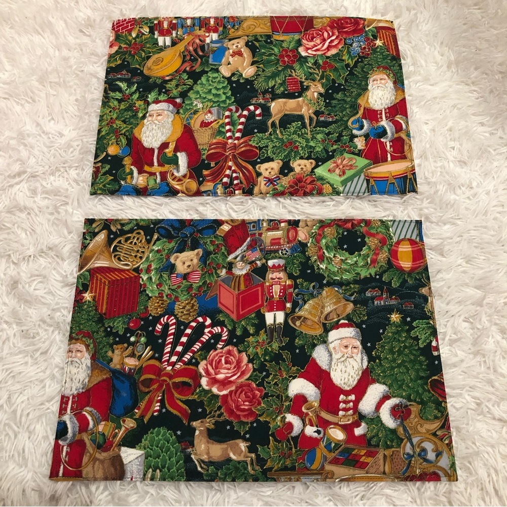St Nicholas Santa Toys Christmas Placemats Set NWT 17x12 Joan Kessler